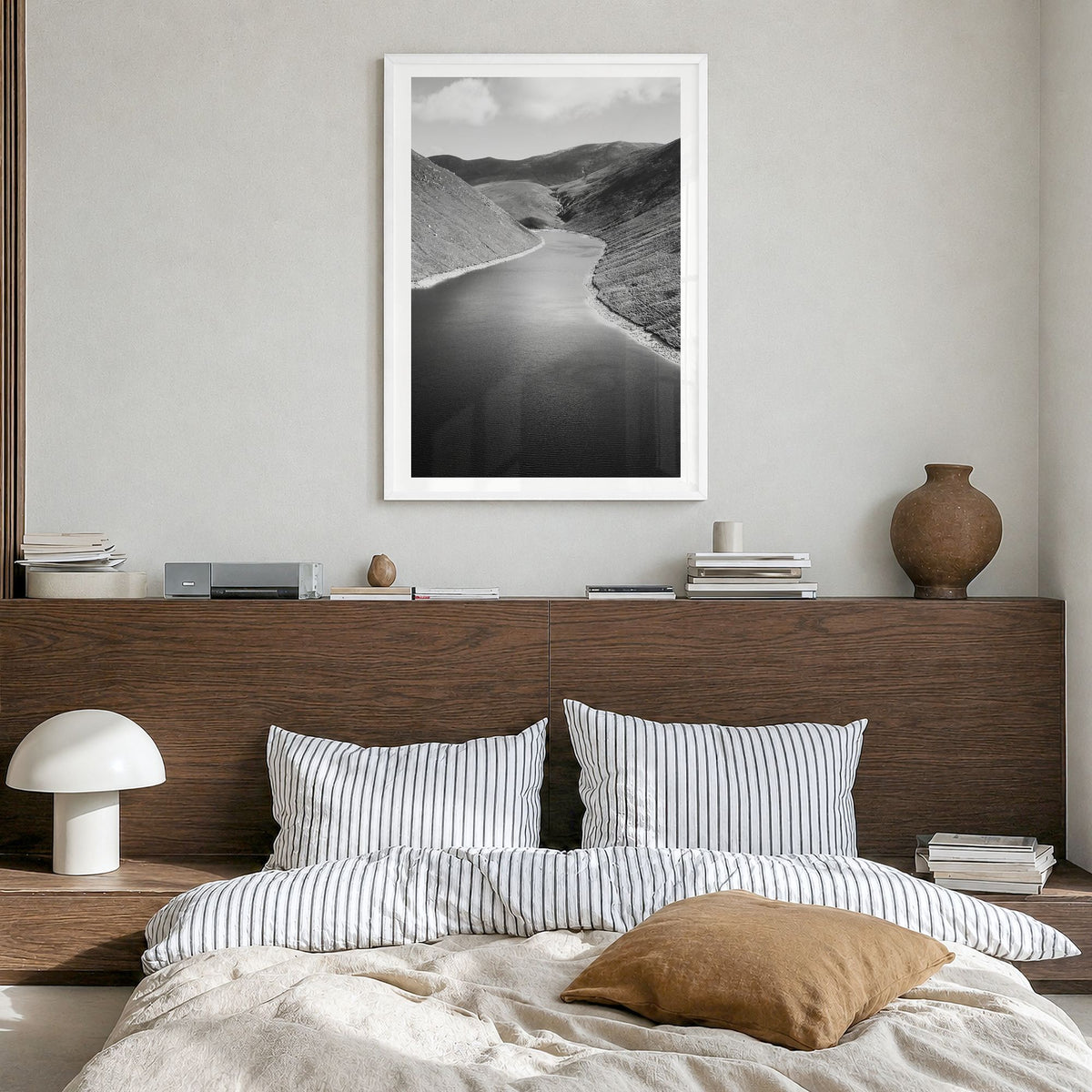 Northern Ireland Photo Poster in a white wood frame, hanging in a bedroom, white border