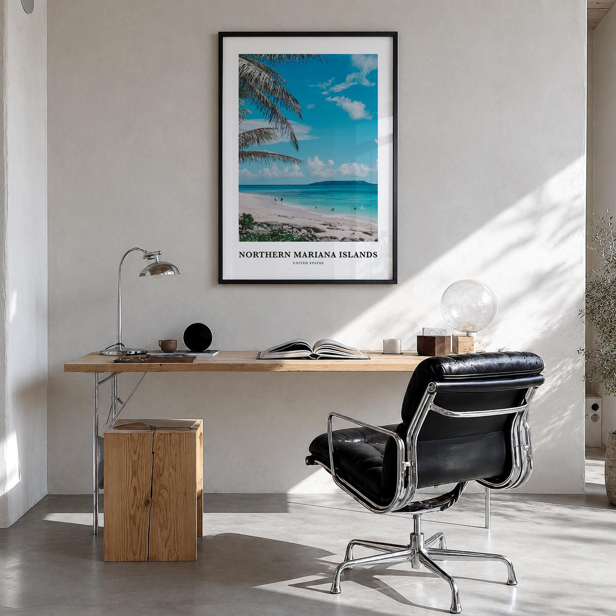 Northern Mariana Islands colorful classic poster of Oceania – vertical wall art in black wood frame, hanging on wall