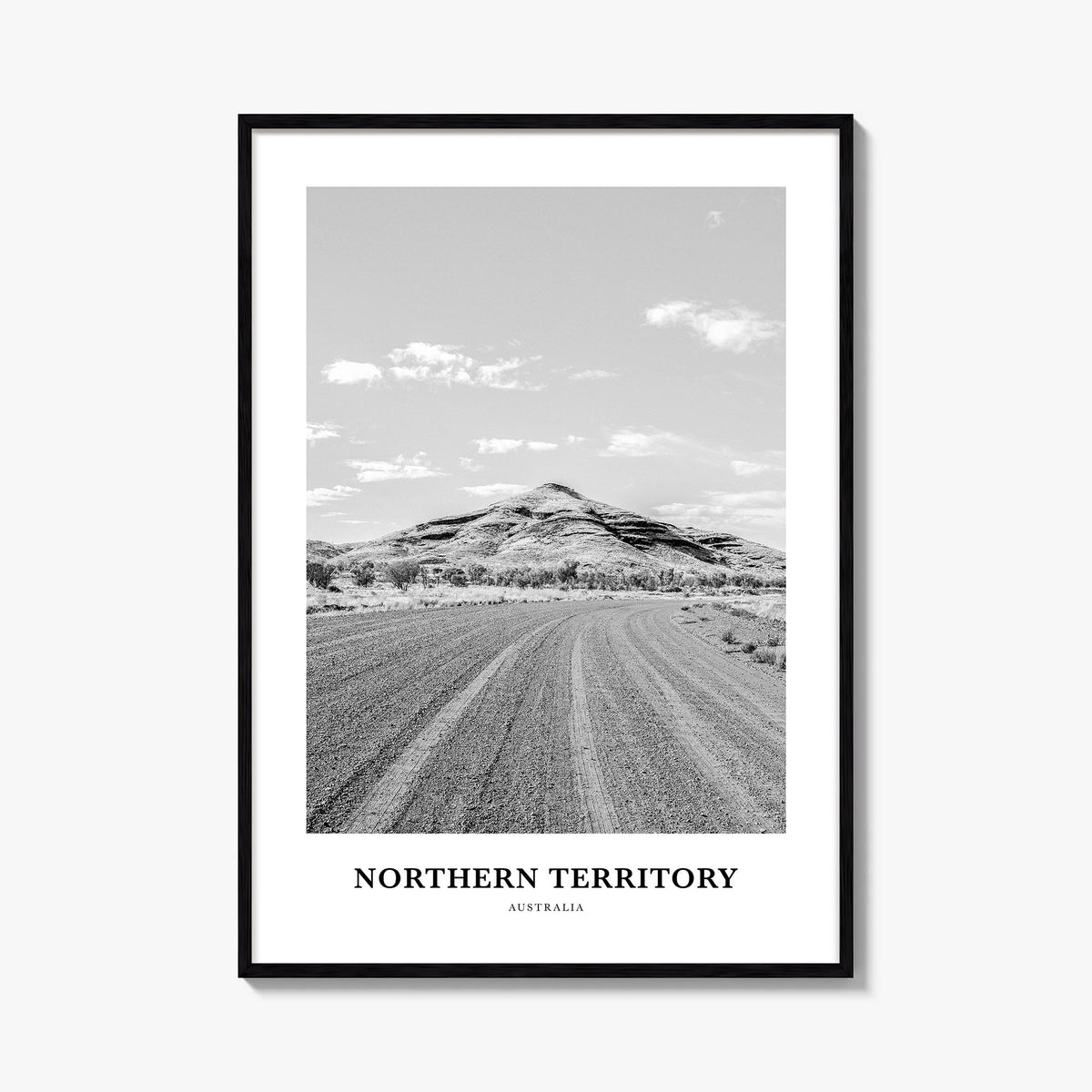 Northern Territory black & white classic poster of Australia – vertical wall art, unframed print shown in interior mockup