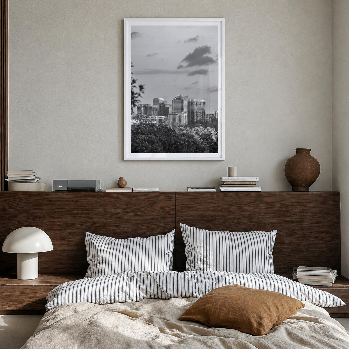 Northern Virginia black & white photo poster of Virginia, USA – vertical wall art in white wood frame with white border, hang