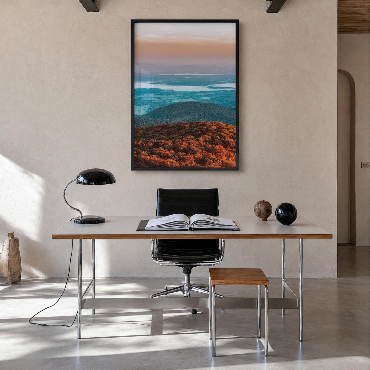 Northern Virginia colorful photo poster of Virginia, USA – vertical wall art in black wood frame, hanging on wall