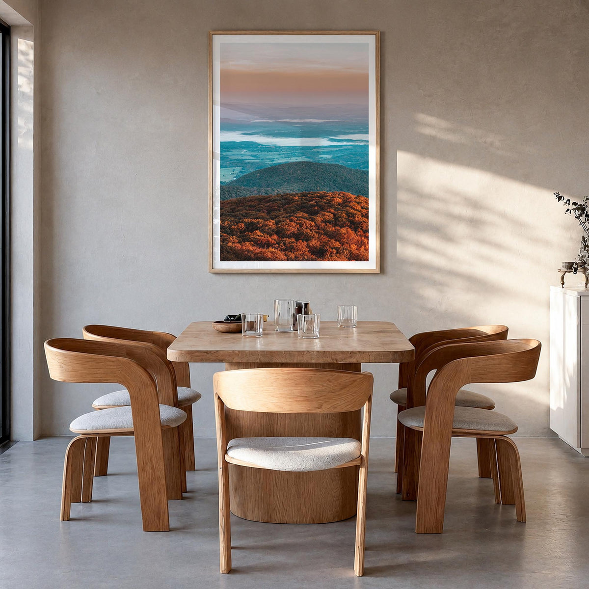 Northern Virginia colorful photo poster of Virginia, USA – vertical wall art in natural wood frame with white border, hanging
