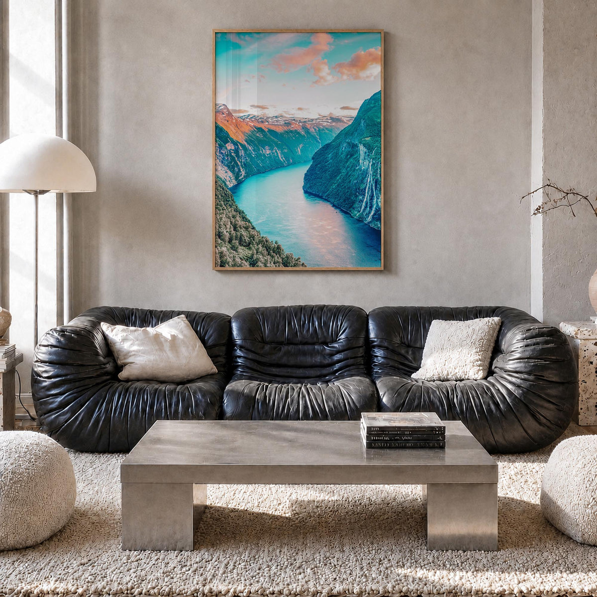 Norway colorful photo poster of Europe – vertical wall art in natural wood frame, hanging on wall