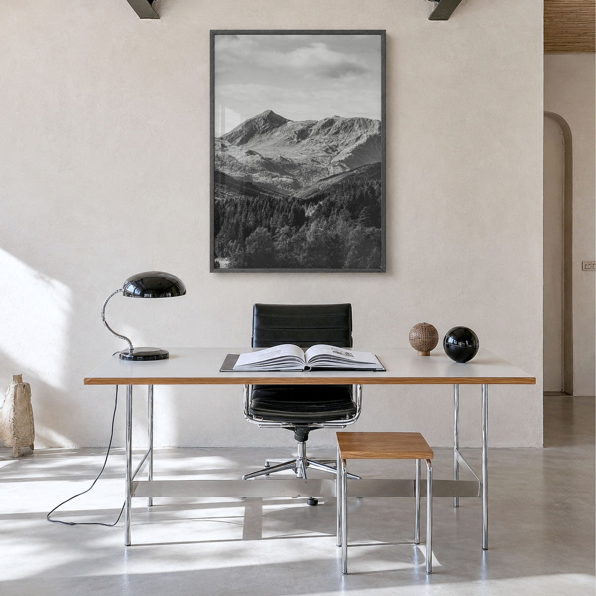 Norway Photo No 2 Poster in a black wood frame, hanging in a minimalist home office, full image (no border)