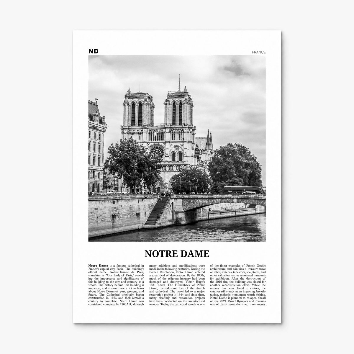 Notre Dame, France Newspaper Poster, print only (unframed)