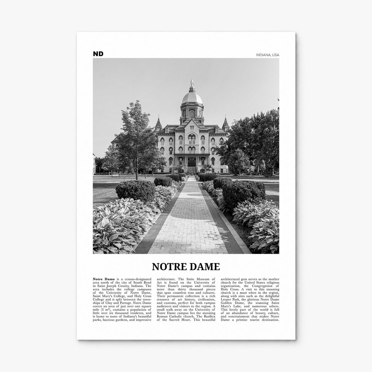 Notre Dame, Indiana Newspaper Poster, print only (unframed)