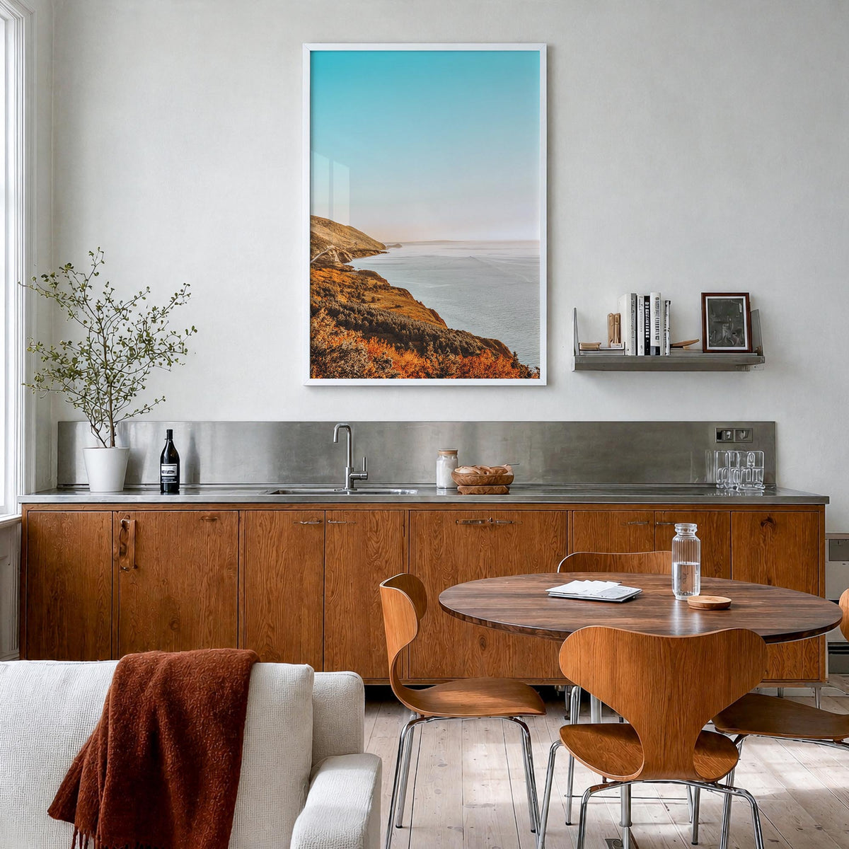 Nova Scotia colorful photo poster of Canada – vertical wall art in white wood frame, hanging on wall