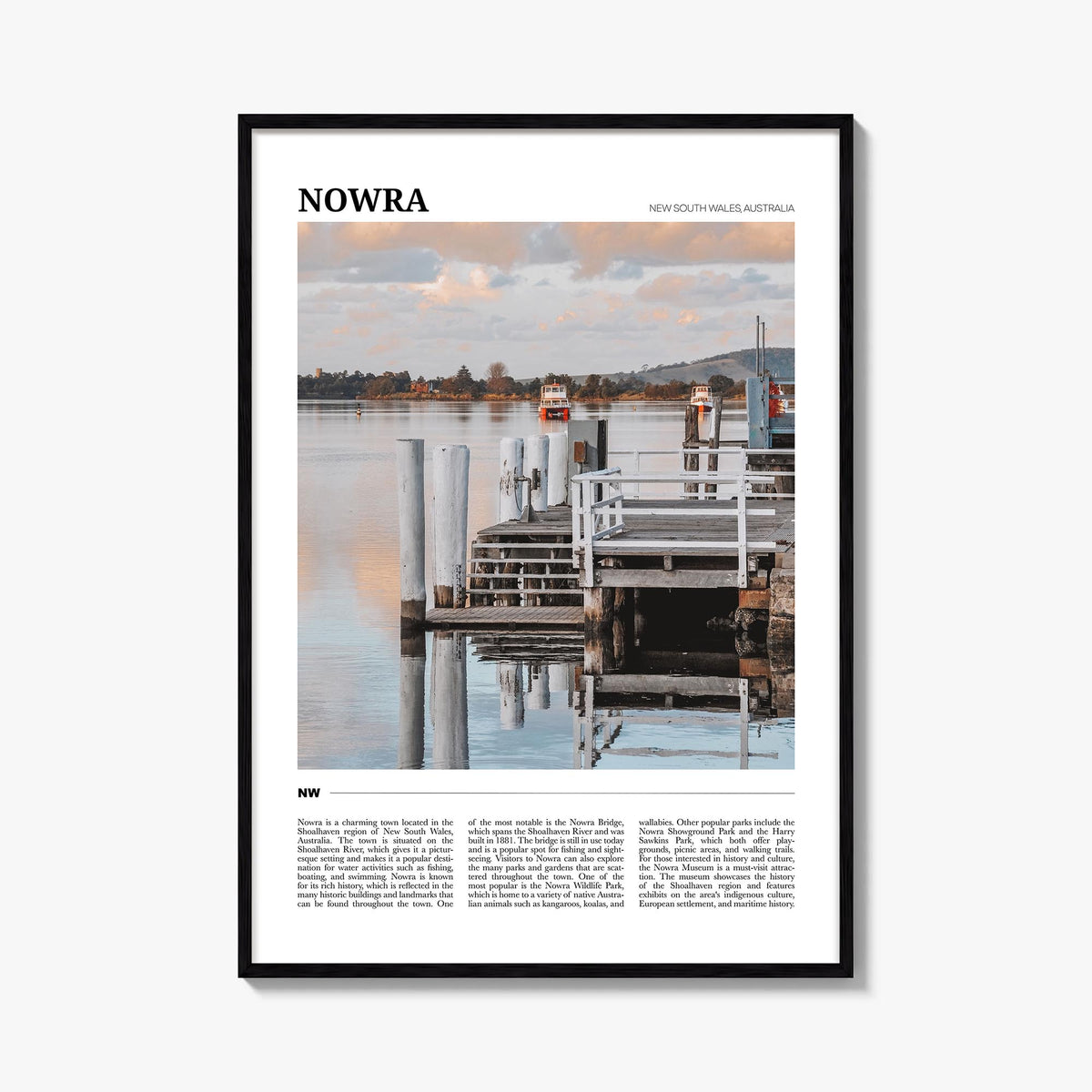 Nowra colorful travel poster of Australia – vertical wall art, unframed print shown in interior mockup