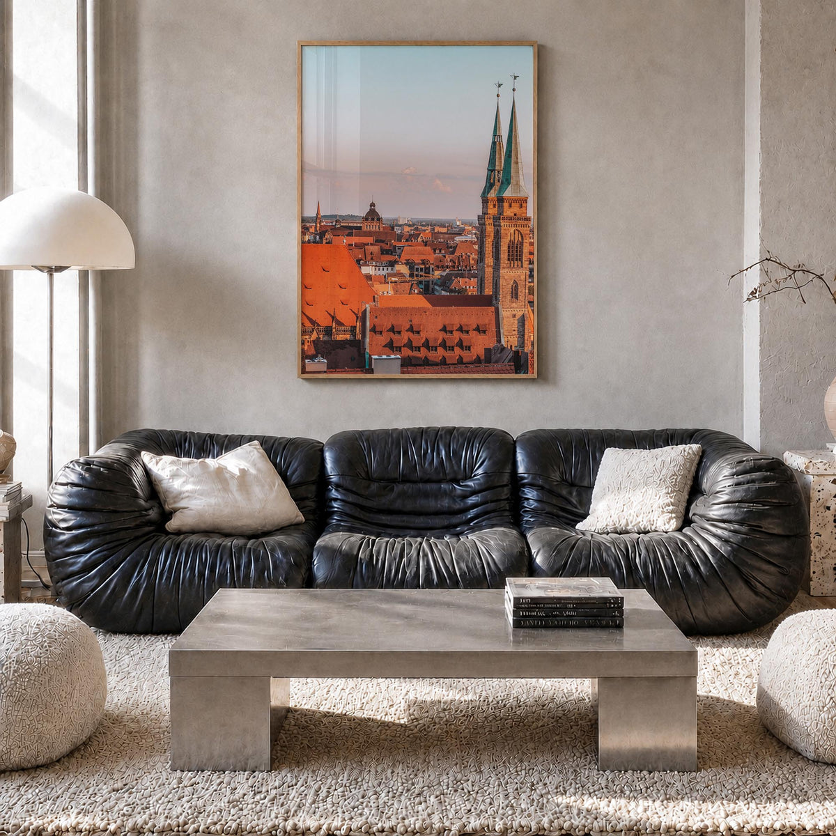 Nuremberg colorful photo poster of Germany – vertical wall art in natural wood frame, hanging on wall