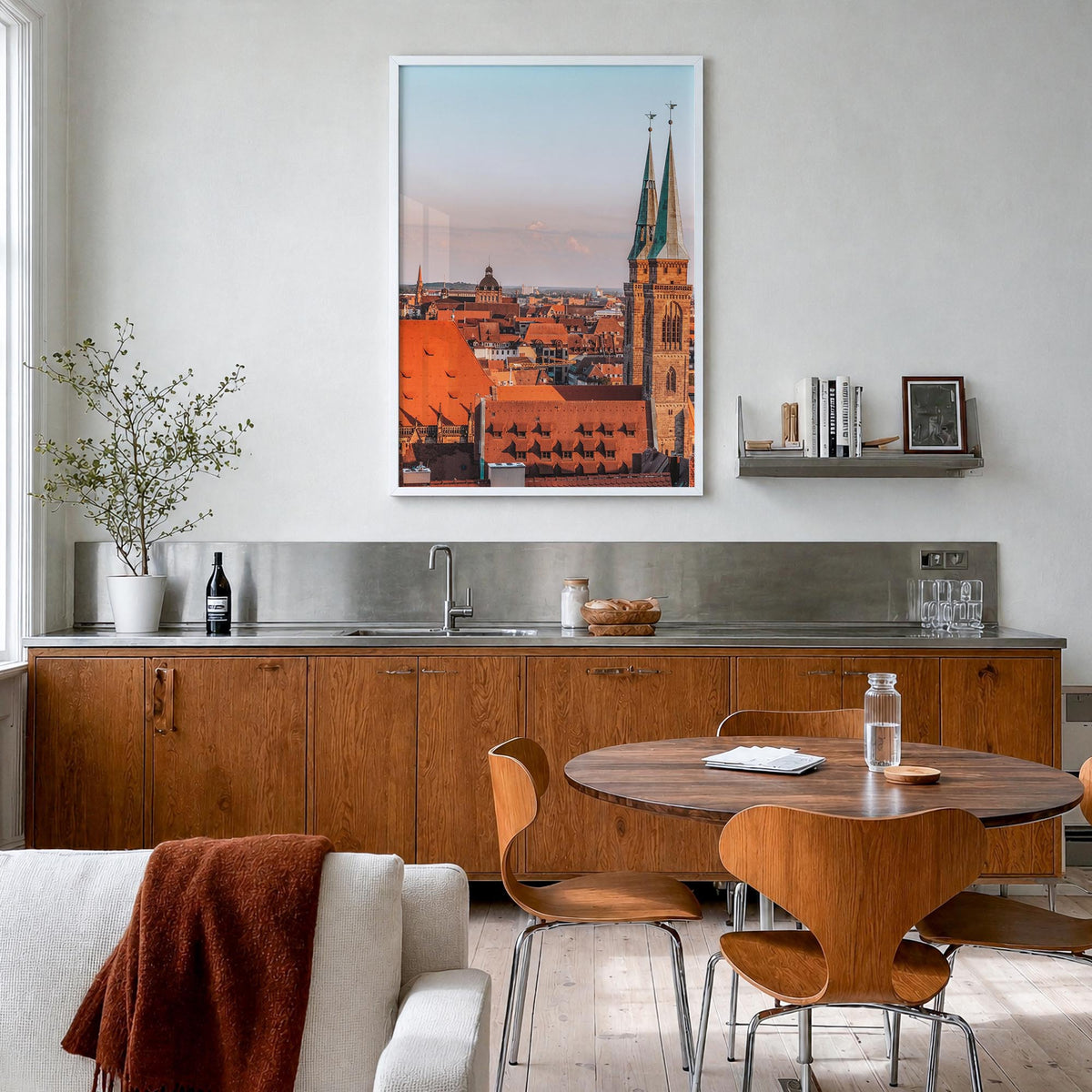 Nuremberg colorful photo poster of Germany – vertical wall art in white wood frame, hanging on wall