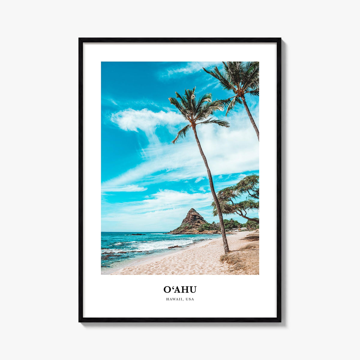 O‘ahu colorful classic poster of Hawaii, USA – vertical wall art, unframed print shown in interior mockup