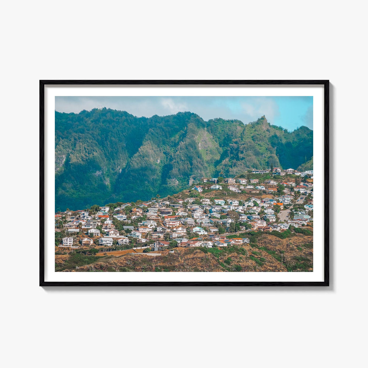 O‘ahu colorful photo poster of Hawaii, USA – horizontal wall art, unframed print shown in interior mockup