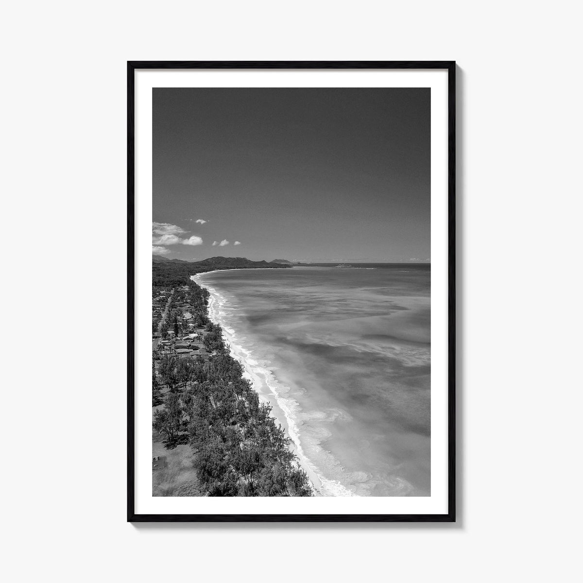O‘ahu no. 2 black & white photo poster of Hawaii, USA – vertical wall art, unframed print shown in interior mockup