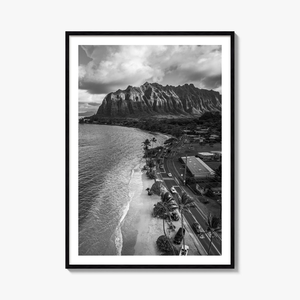 O‘ahu no. 3 black & white photo poster of Hawaii, USA – vertical wall art, unframed print shown in interior mockup