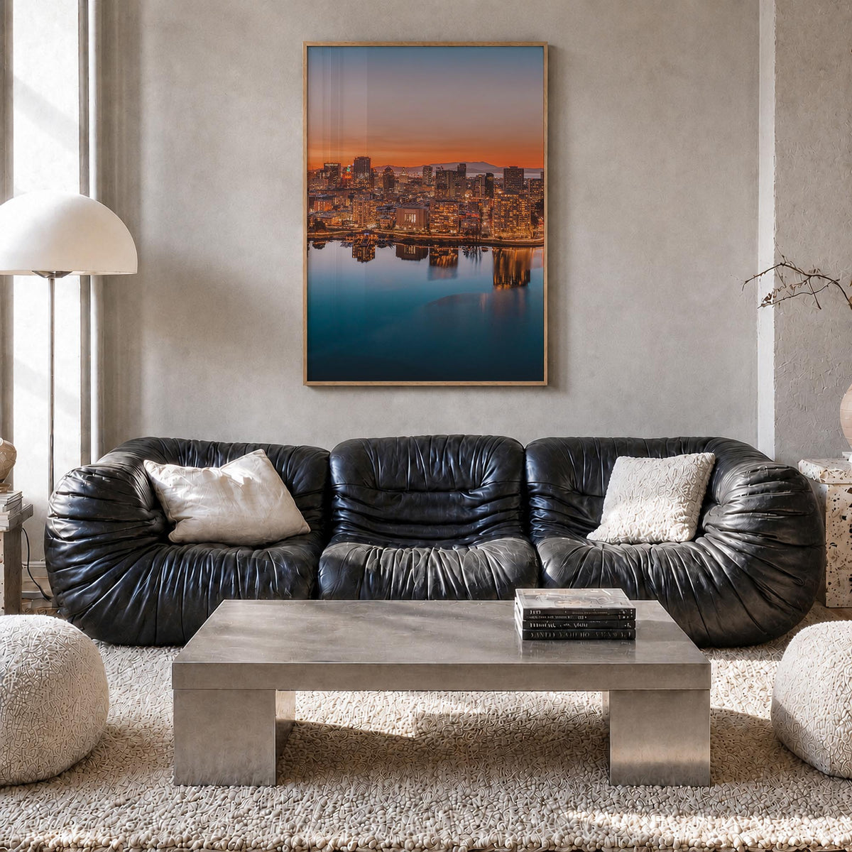 Oakland no. 1 colorful photo poster of California, USA – vertical wall art in natural wood frame, hanging on wall