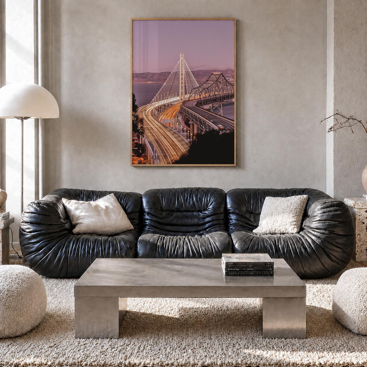 Oakland no. 2 colorful photo poster of California, USA – vertical wall art in natural wood frame, hanging on wall