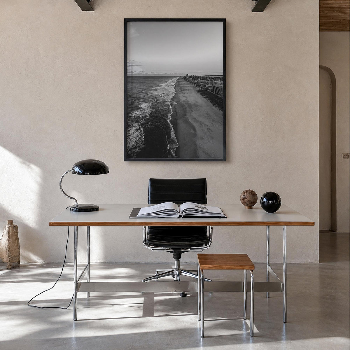 Ocean City, Maryland no. 2 black & white photo poster of Maryland, USA – vertical wall art in black wood frame, hanging on wa