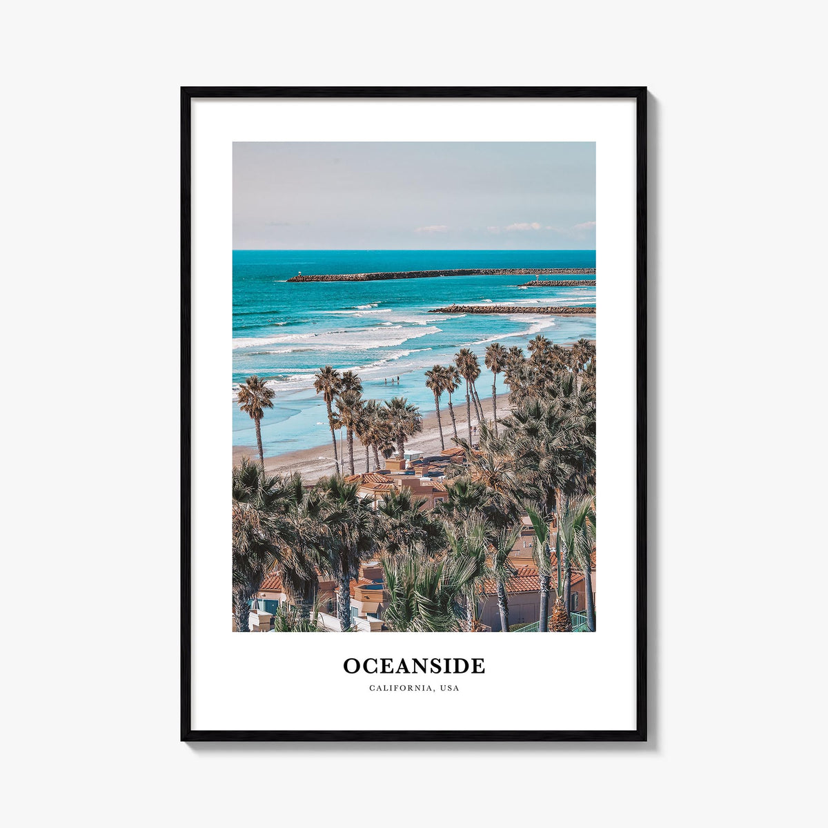 Oceanside no. 2 colorful classic poster of California, USA – vertical wall art, unframed print shown in interior mockup