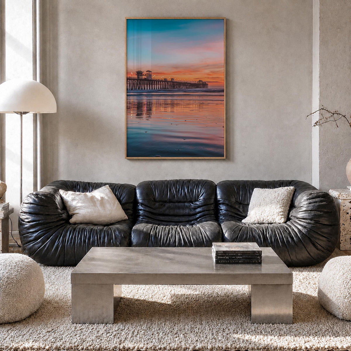 Oceanside no. 4 colorful photo poster of California, USA – vertical wall art in natural wood frame, hanging on wall