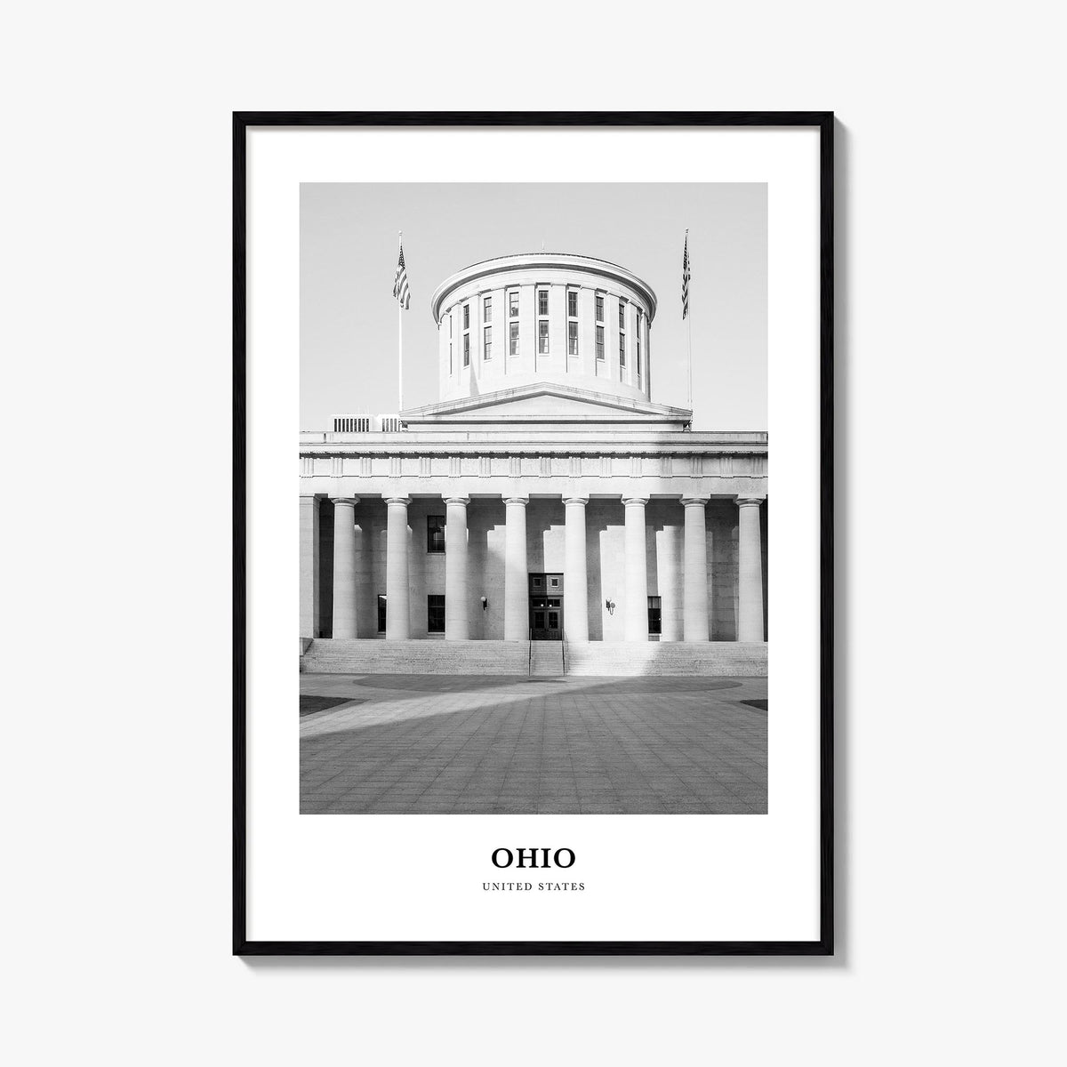 Ohio no. 2 black & white classic poster of United States – vertical wall art, unframed print shown in interior mockup