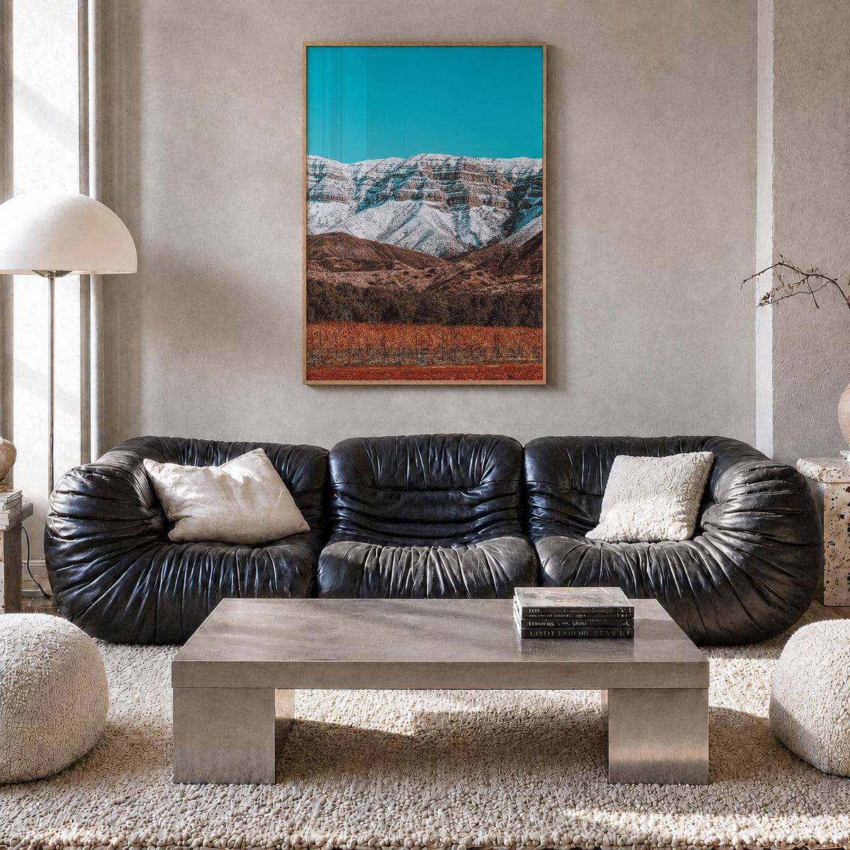 Ojai colorful photo poster of California, USA – vertical wall art in natural wood frame, hanging on wall
