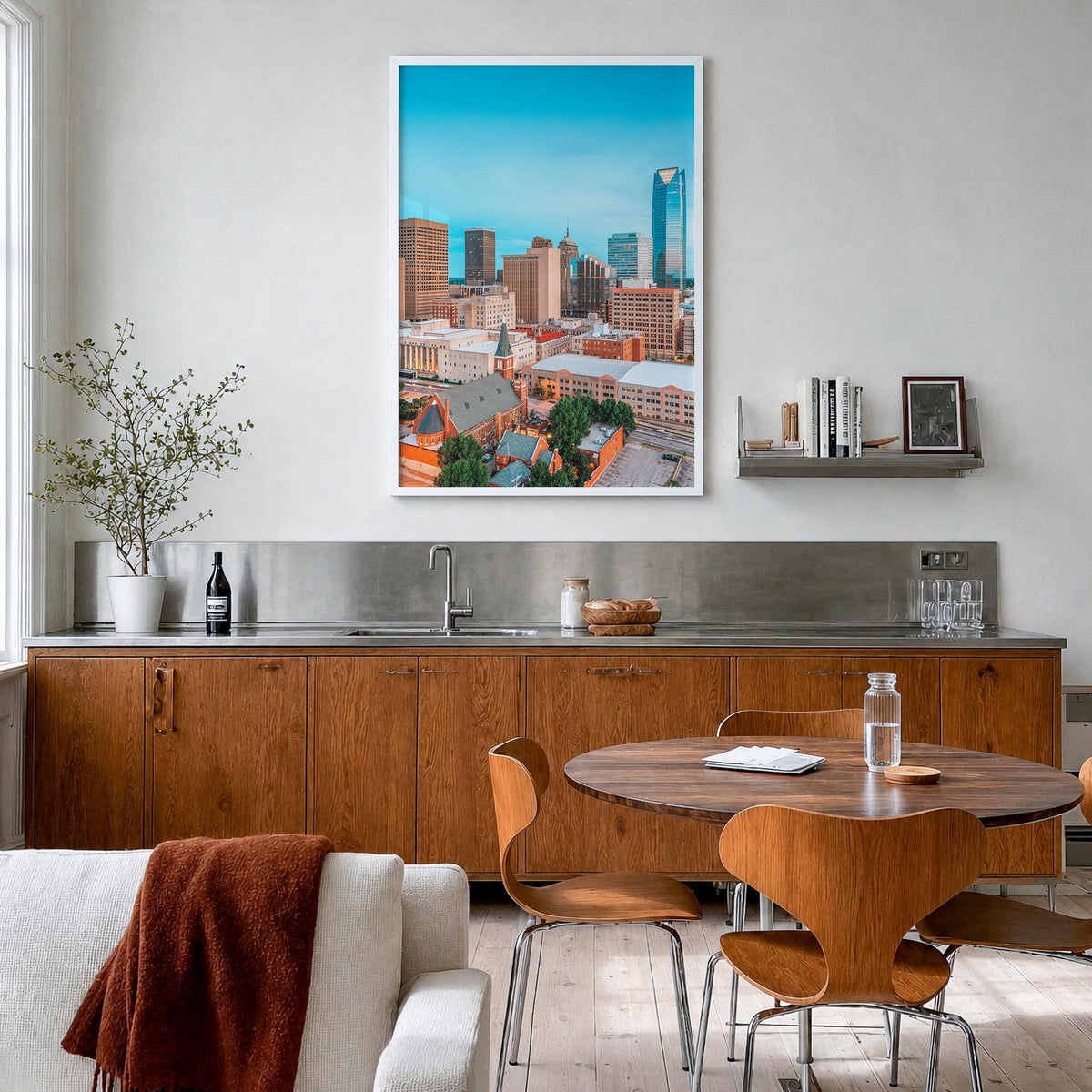 Oklahoma City no. 1 colorful photo poster of Oklahoma, USA – vertical wall art in white wood frame, hanging on wall