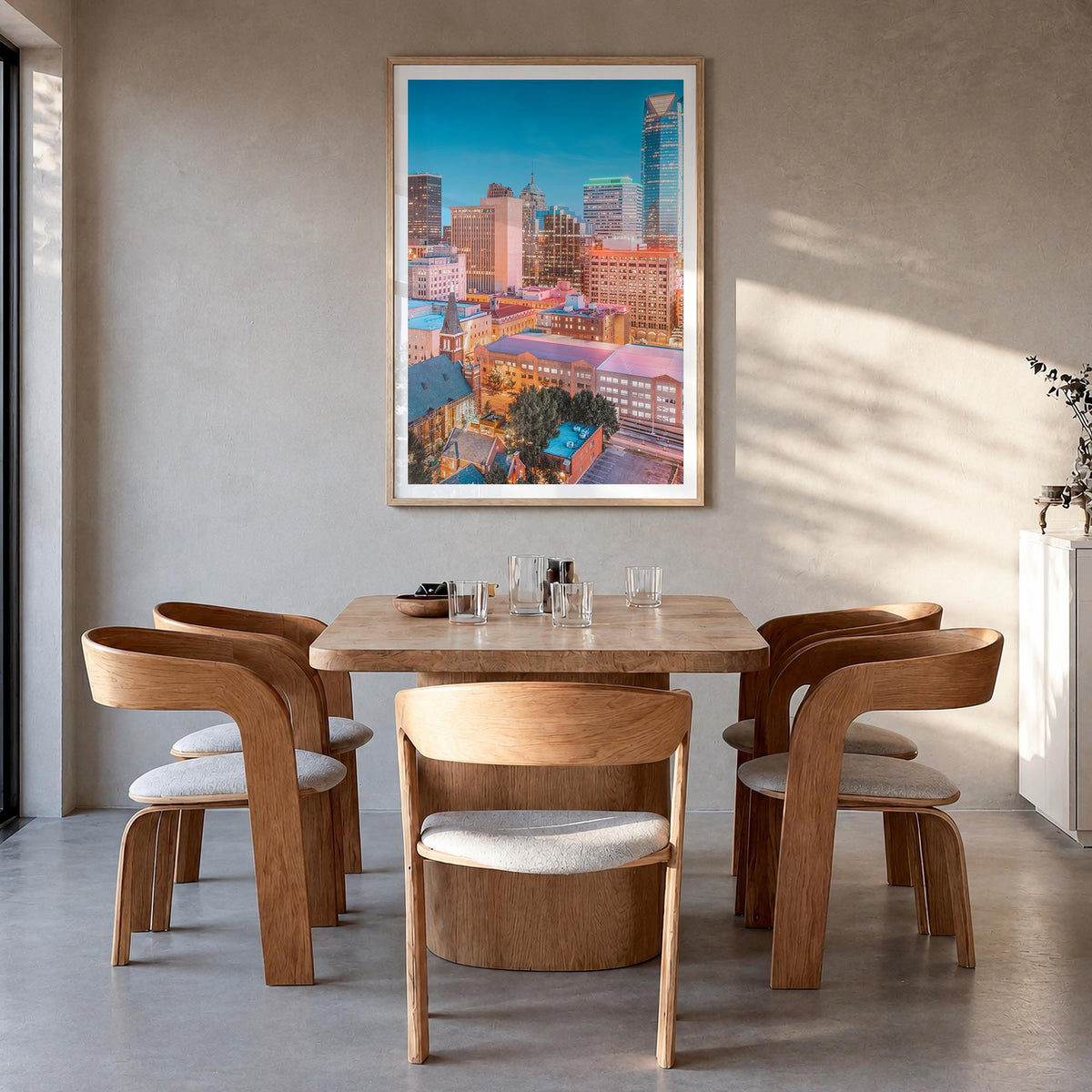 Oklahoma City no. 2 colorful photo poster of Oklahoma, USA – vertical wall art in natural wood frame with white border, hangi
