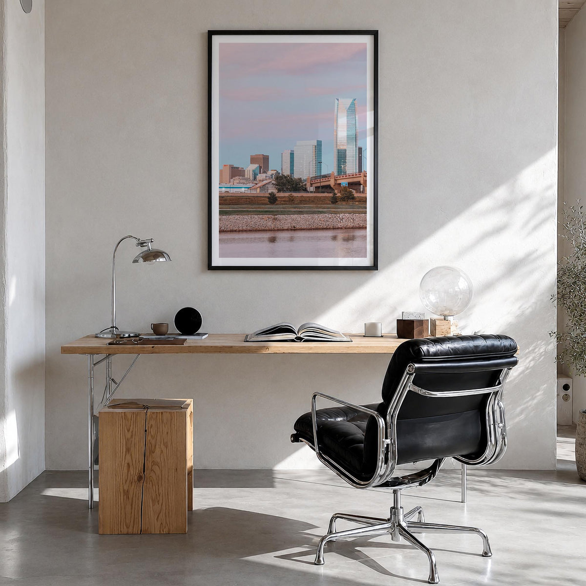 Oklahoma City no. 3 colorful photo poster of Oklahoma, USA – vertical wall art in black wood frame with white border, hanging
