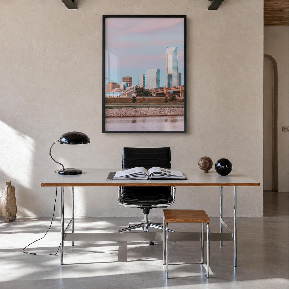 Oklahoma City no. 3 colorful photo poster of Oklahoma, USA – vertical wall art in black wood frame, hanging on wall