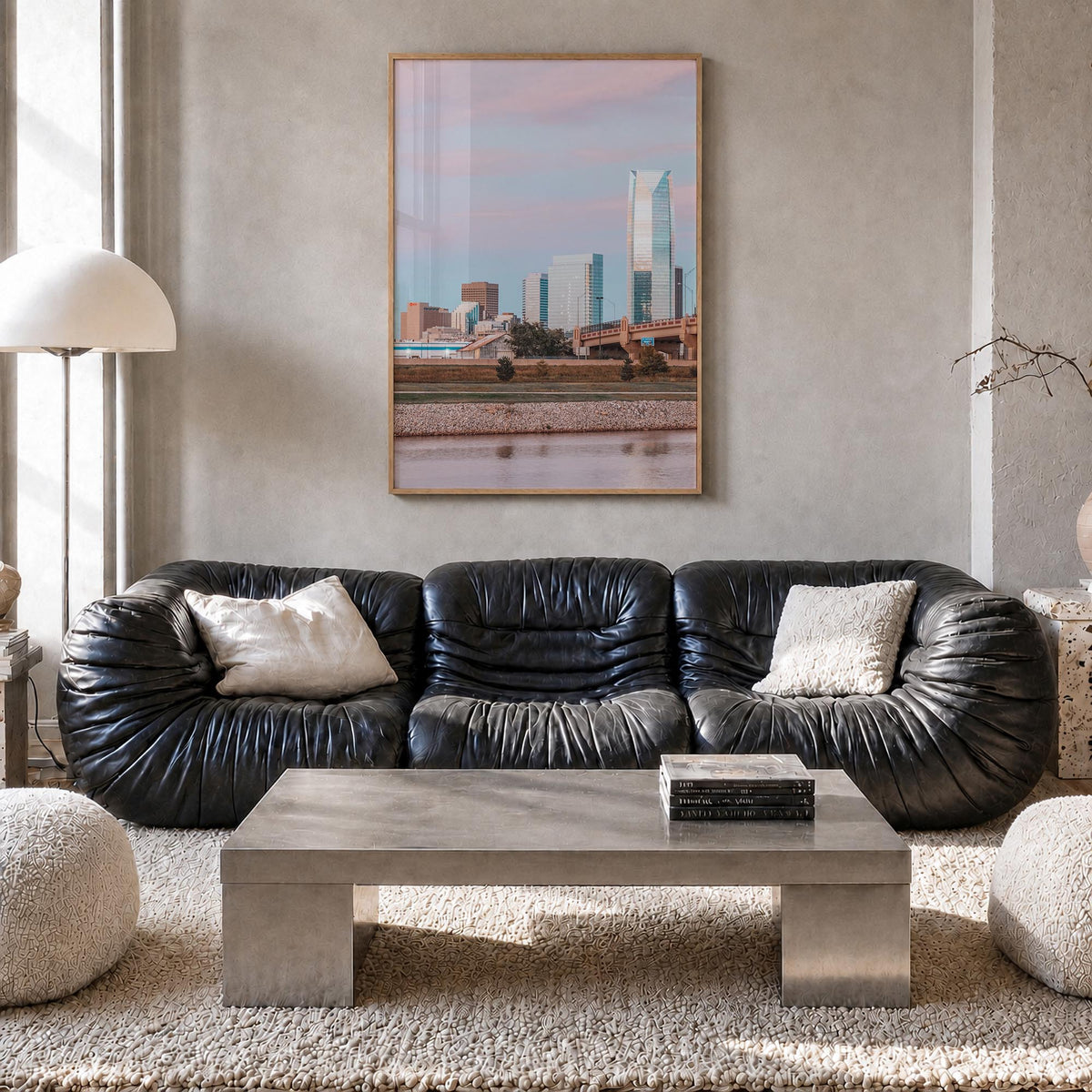 Oklahoma City no. 3 colorful photo poster of Oklahoma, USA – vertical wall art in natural wood frame, hanging on wall