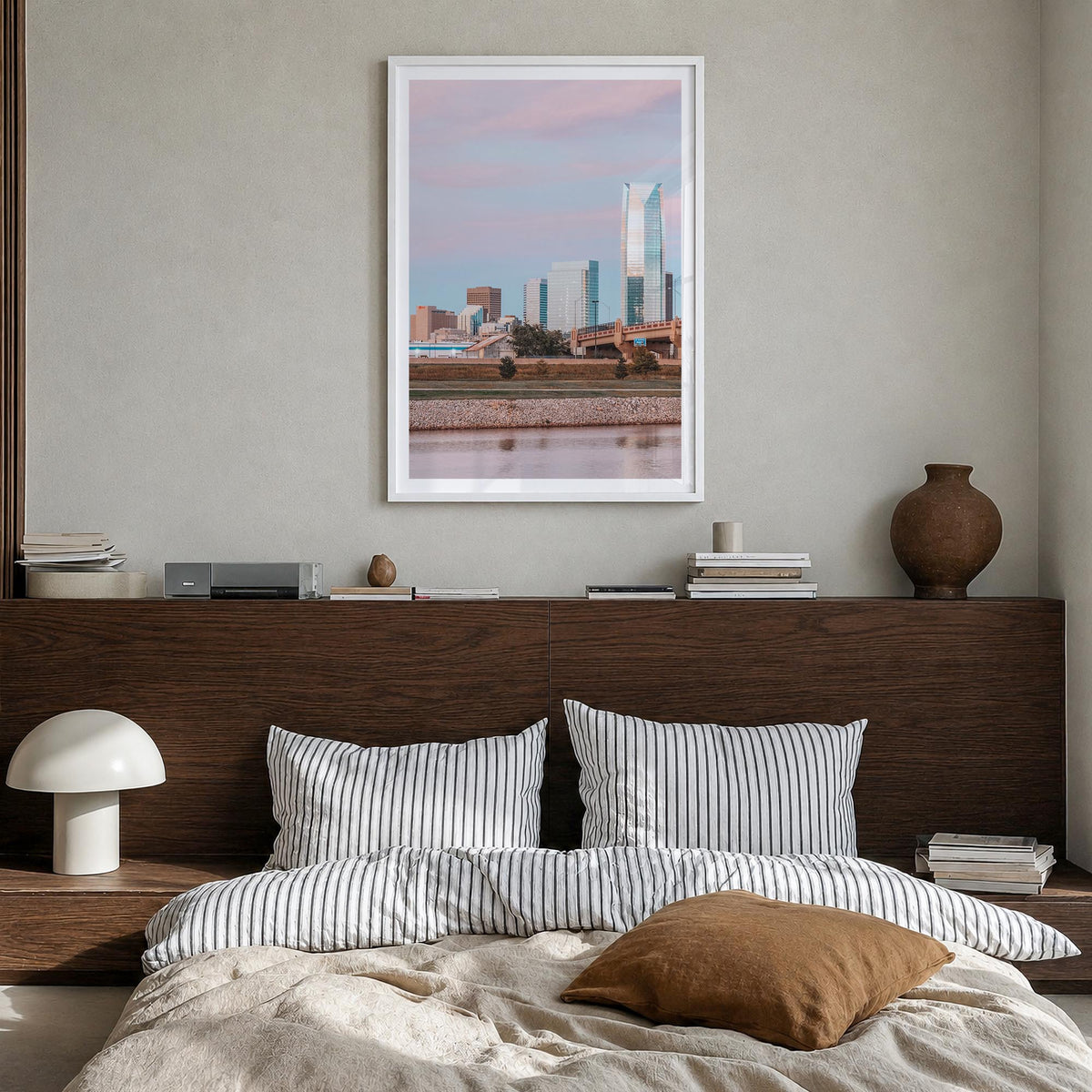 Oklahoma City no. 3 colorful photo poster of Oklahoma, USA – vertical wall art in white wood frame with white border, hanging