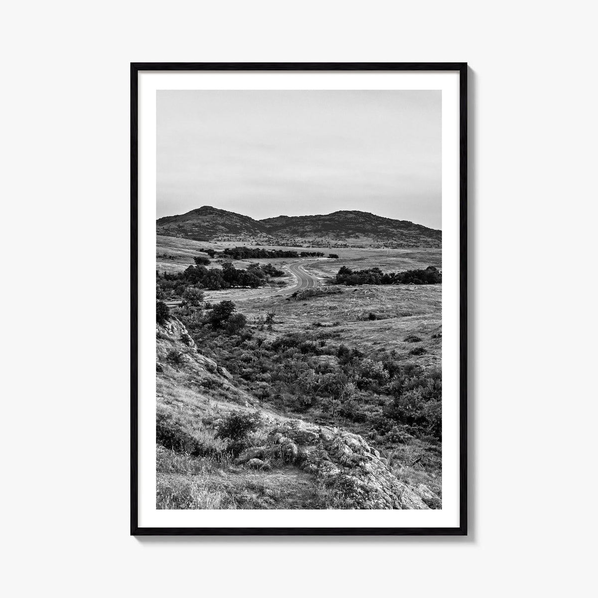 Oklahoma no. 1 black & white photo poster of United States – vertical wall art, unframed print shown in interior mockup