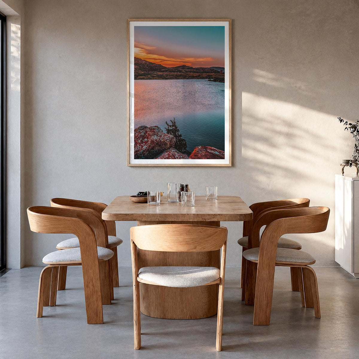 Oklahoma no. 1 colorful photo poster of United States – vertical wall art in natural wood frame with white border, hanging on
