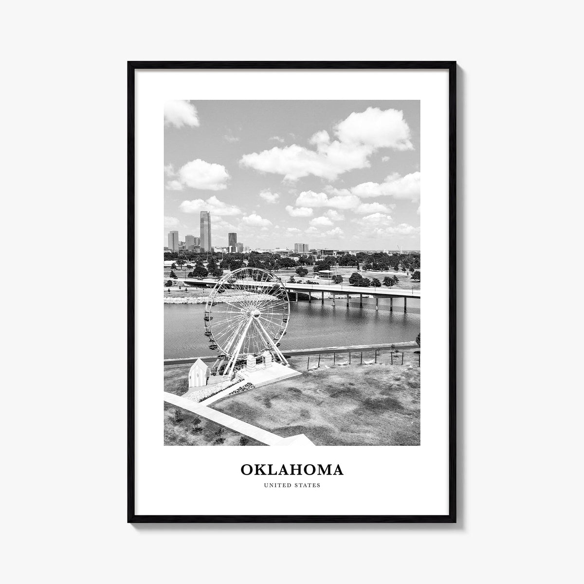 Oklahoma no. 2 black & white classic poster of United States – vertical wall art, unframed print shown in interior mockup