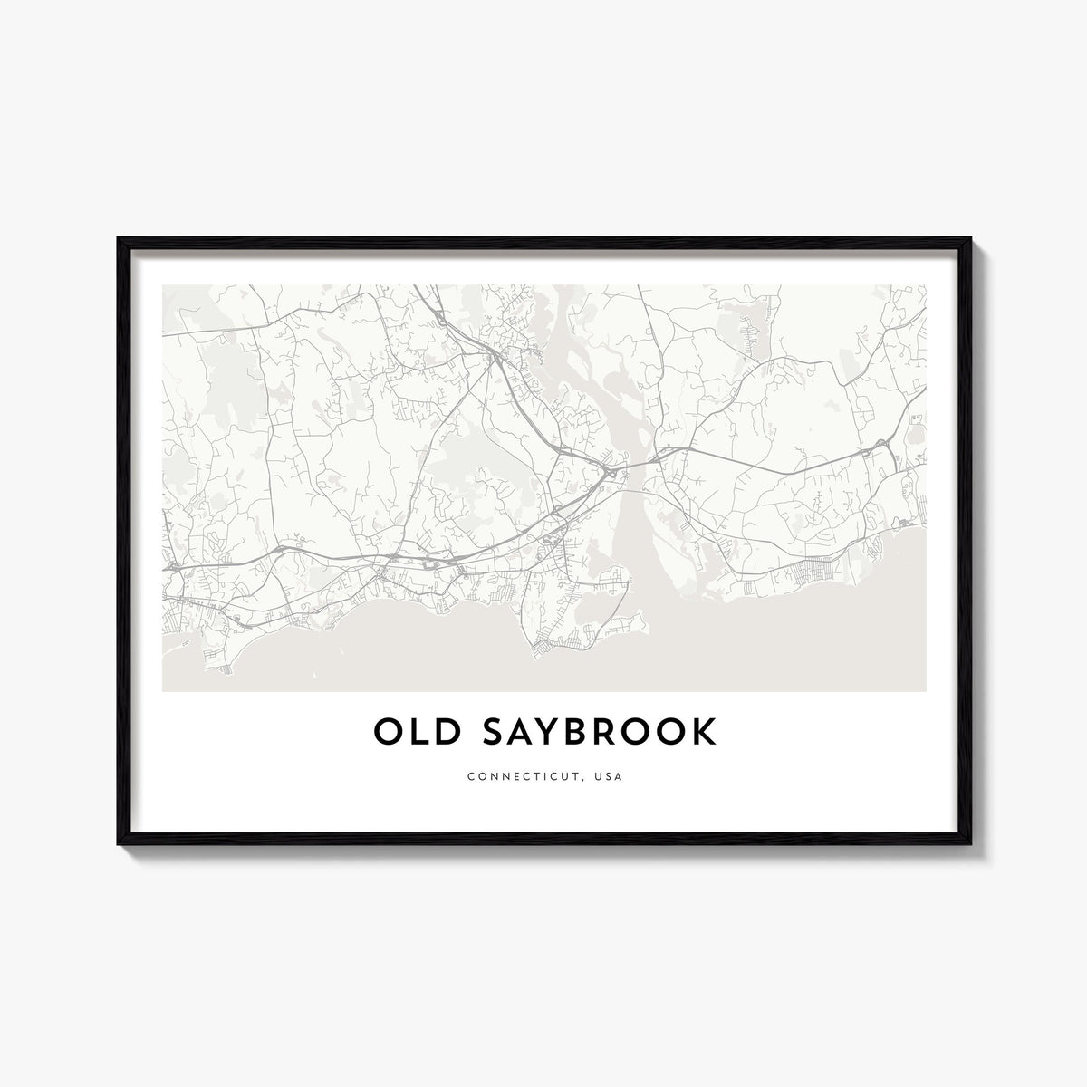 Old Saybrook black & white map poster of Connecticut, USA – horizontal wall art, unframed print shown in interior mockup