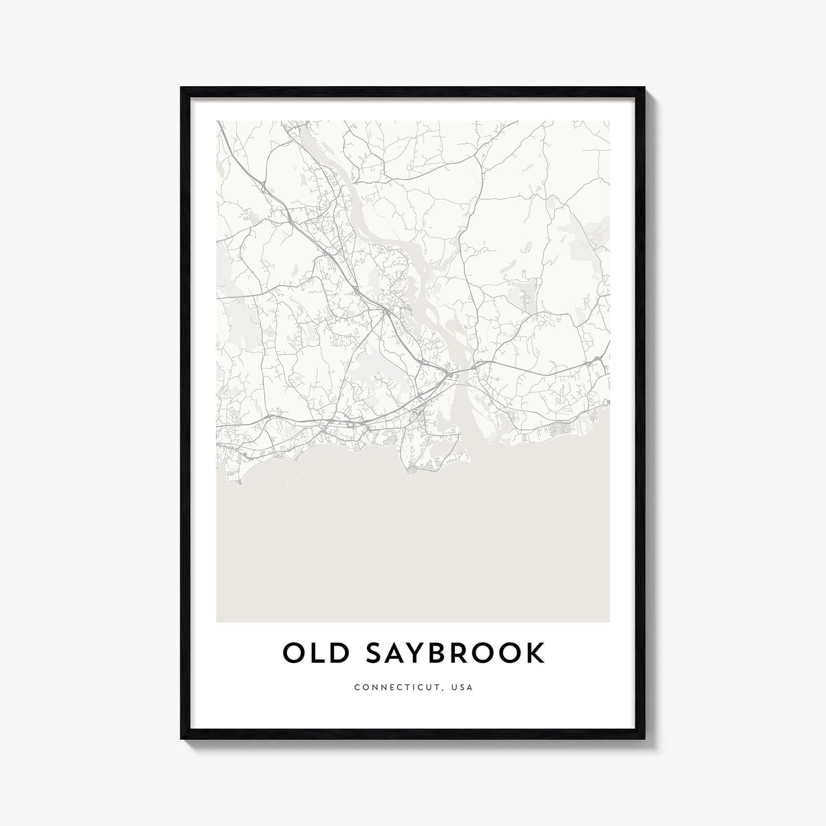 Old Saybrook black & white map poster of Connecticut, USA – vertical wall art, unframed print shown in interior mockup