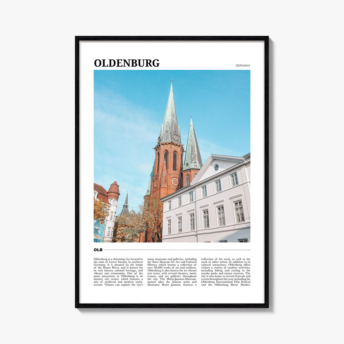 Oldenburg colorful travel poster of Germany – vertical wall art, unframed print shown in interior mockup