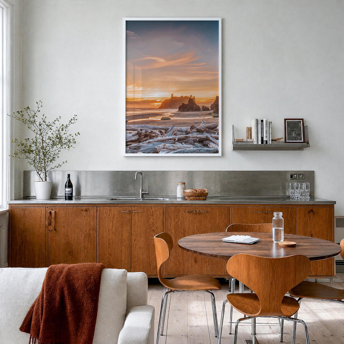 Olympic National Park colorful photo poster of Washington, USA – vertical wall art in white wood frame, hanging on wall