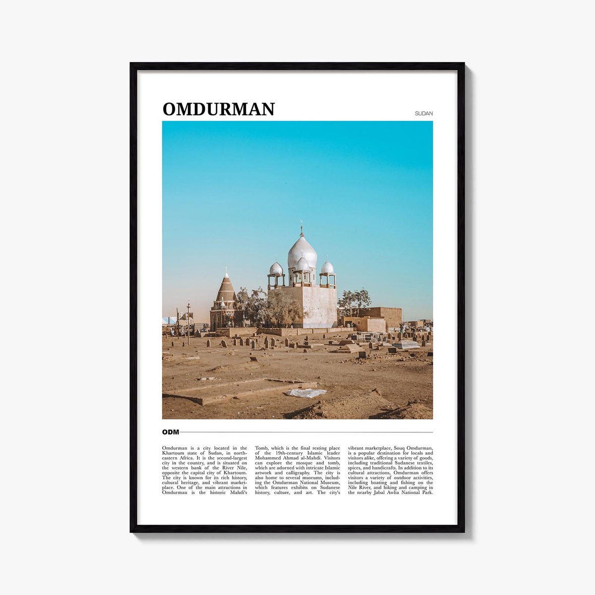 Omdurman colorful travel poster of Sudan – vertical wall art, unframed print shown in interior mockup