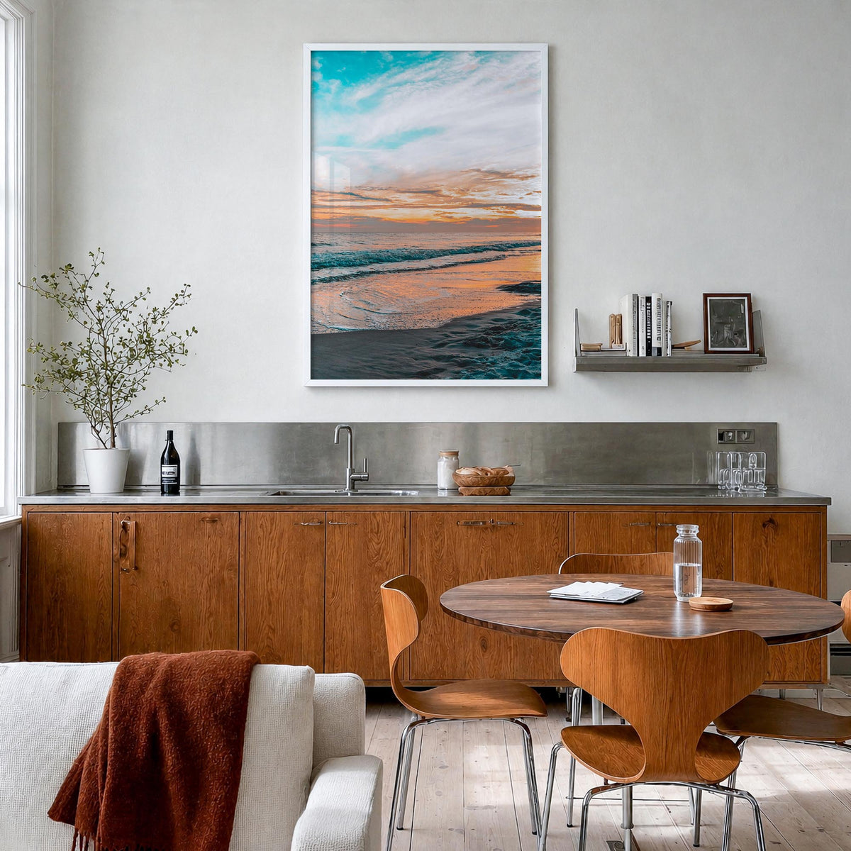 Orange Beach colorful photo poster of Alabama, USA – vertical wall art in white wood frame, hanging on wall