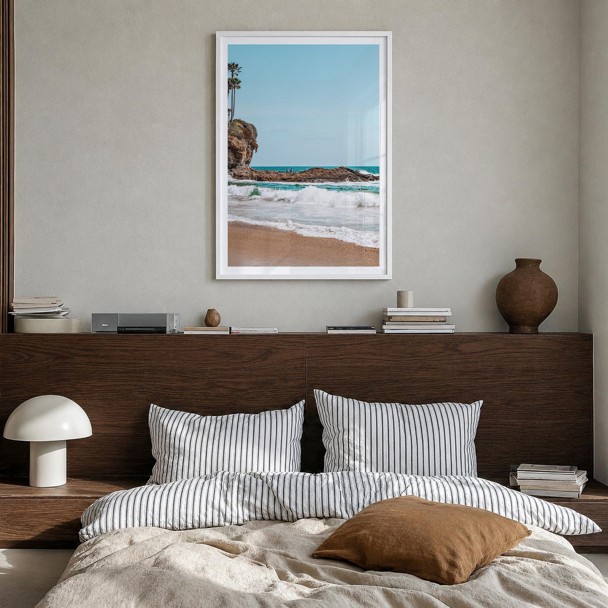 Orange County no. 1 colorful photo poster of California, USA – vertical wall art in white wood frame with white border, hangi