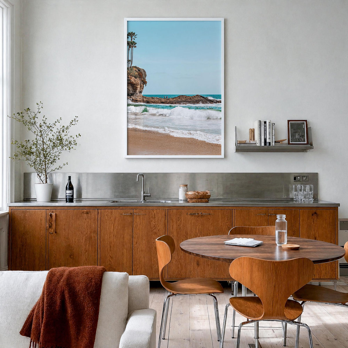 Orange County no. 1 colorful photo poster of California, USA – vertical wall art in white wood frame, hanging on wall