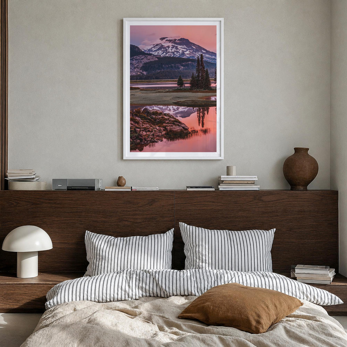 Oregon no. 2 colorful photo poster of United States – vertical wall art in white wood frame with white border, hanging on wal