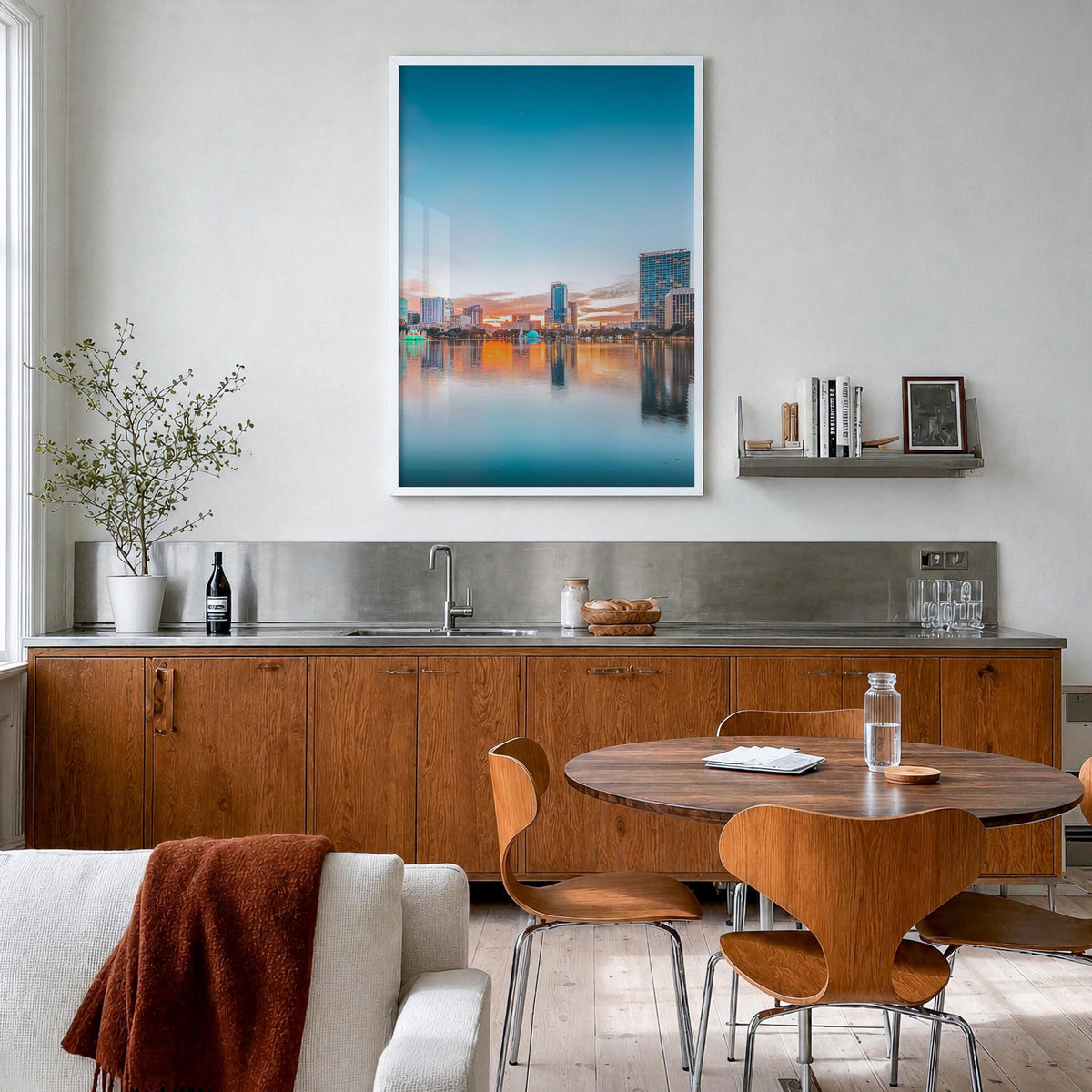 Orlando no. 2 colorful photo poster of Florida, USA – vertical wall art in white wood frame, hanging on wall