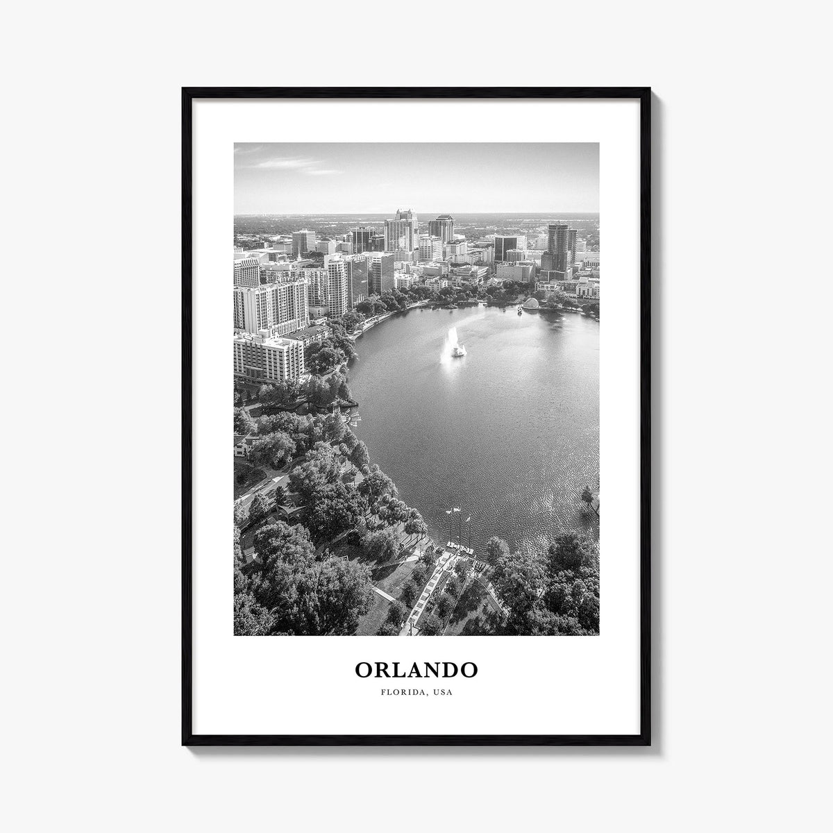 Orlando no. 3 black & white classic poster of Florida, USA – vertical wall art, unframed print shown in interior mockup