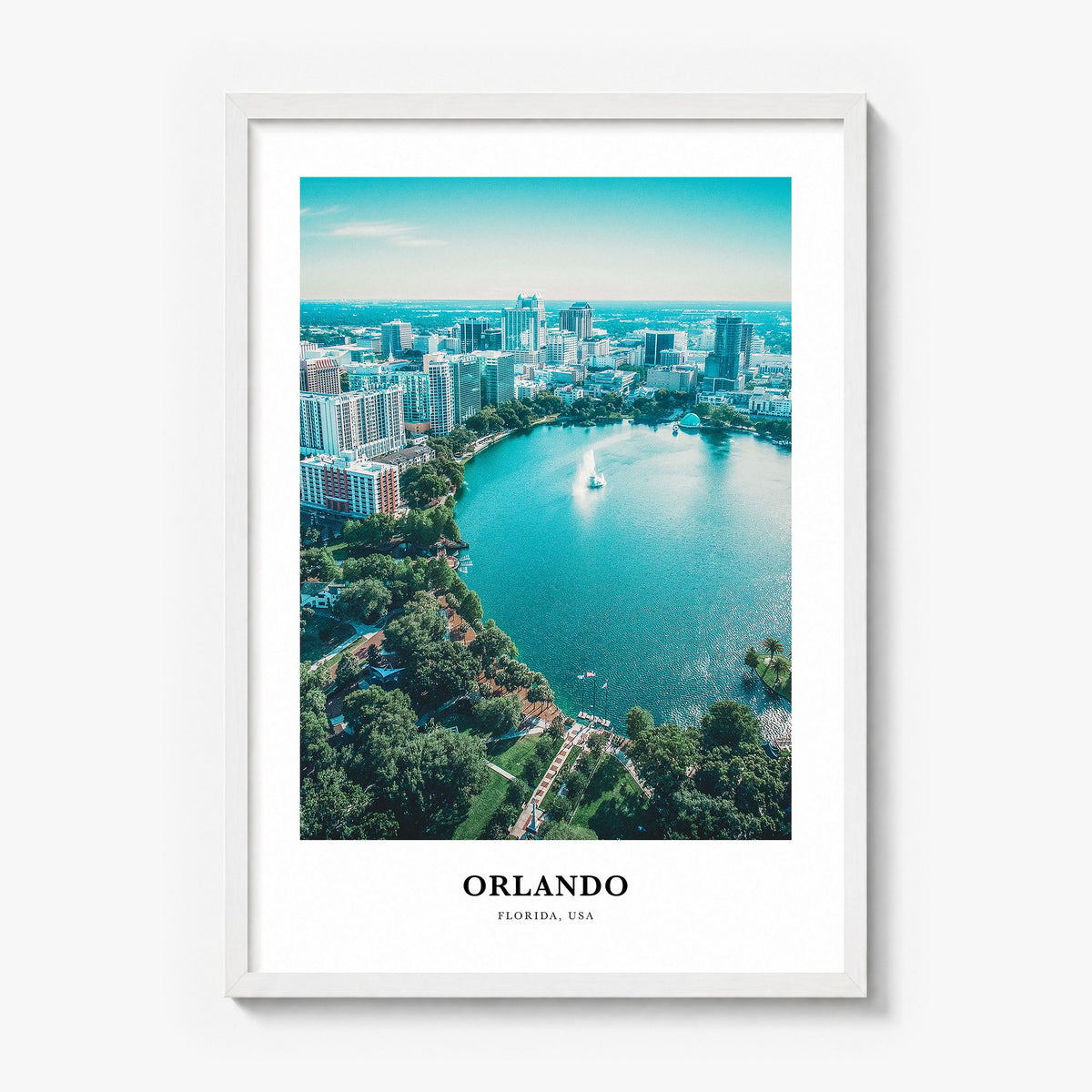 Orlando Classic No 2 Poster in a white wood frame