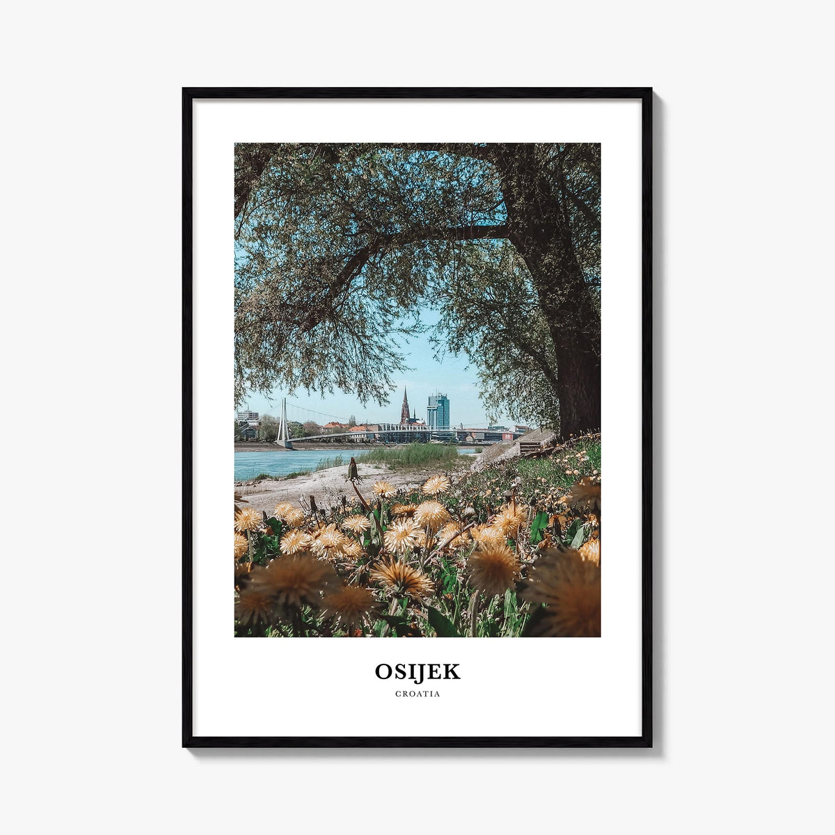 Osijek colorful classic poster of Croatia – vertical wall art, unframed print shown in interior mockup