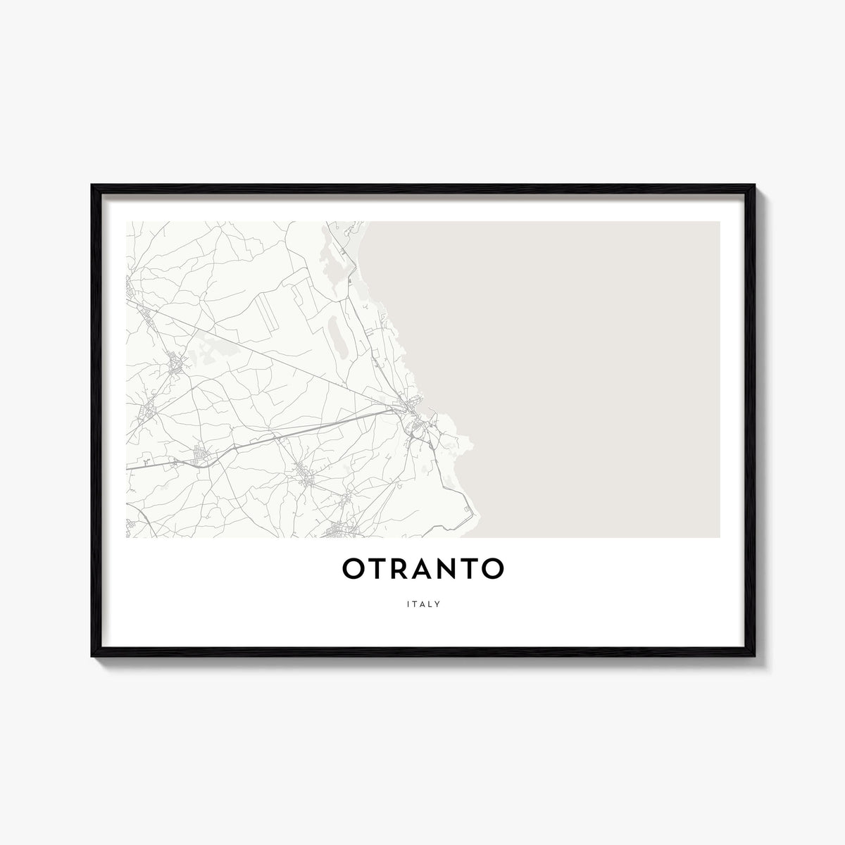 Otranto black & white map poster of Italy – horizontal wall art, unframed print shown in interior mockup