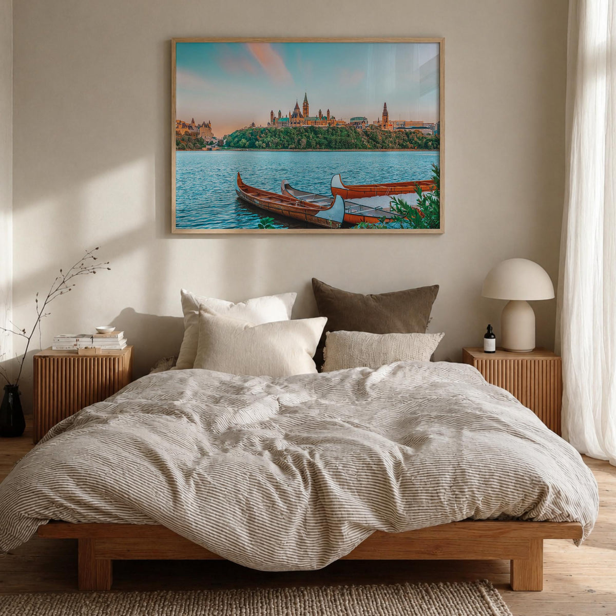Ottawa colorful photo poster of Ontario, Canada – horizontal wall art in natural wood frame, hanging on wall