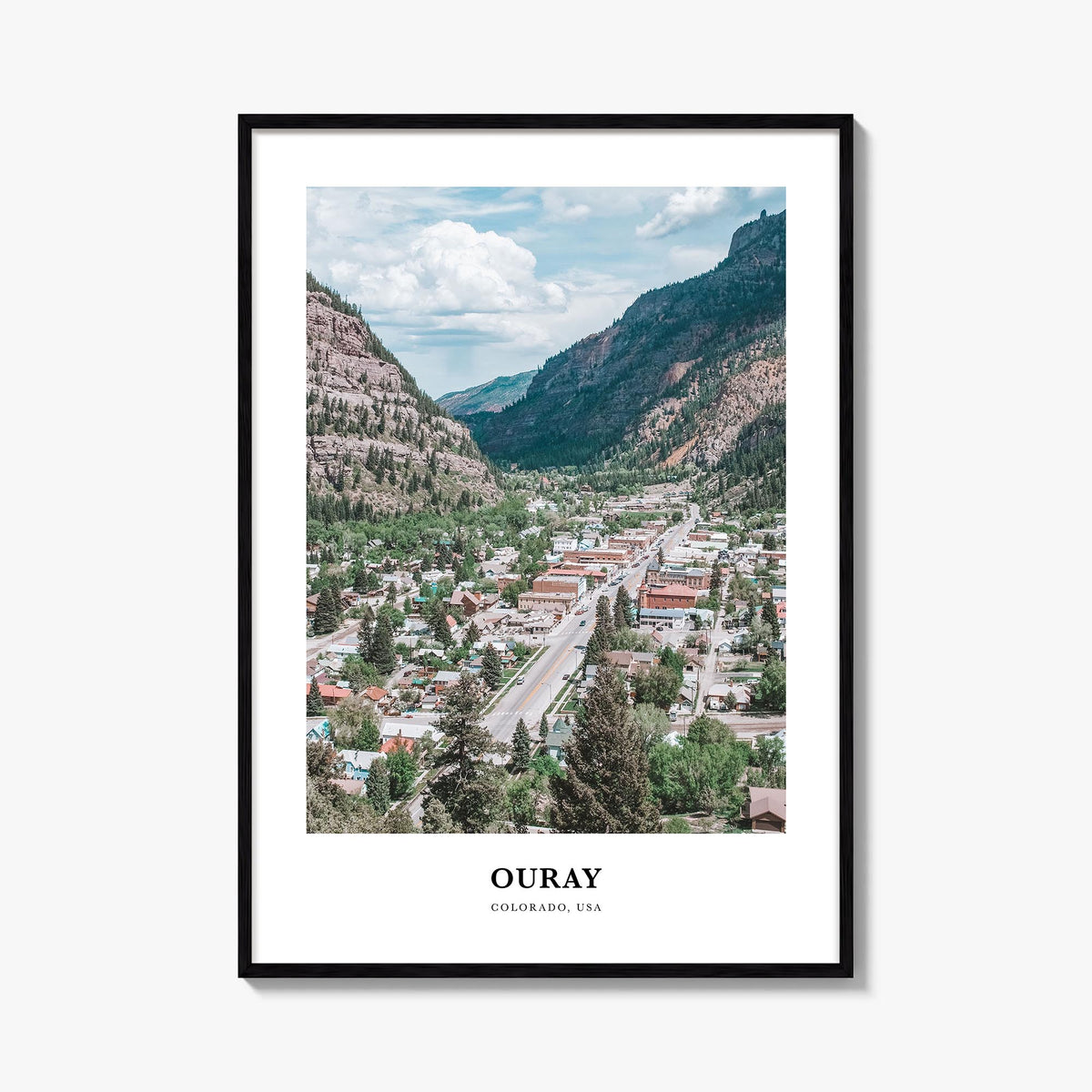 Ouray colorful classic poster of Colorado, USA – vertical wall art, unframed print shown in interior mockup